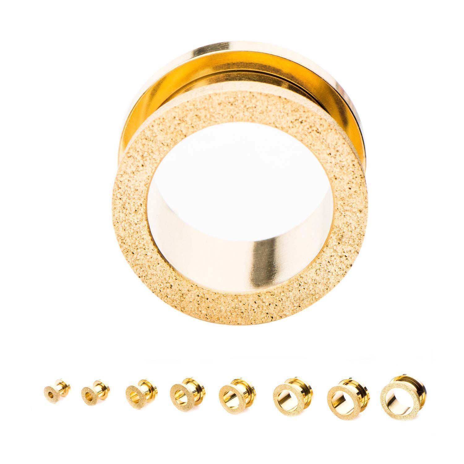 Tunnels - Double Flare Gold Plated Sand Finish Screw Fit Tunnel Plugs - 1 Pair  sbvps522gp -Rebel Bod-RebelBod