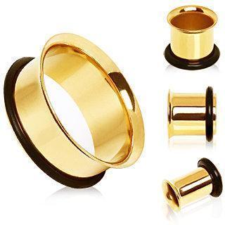 Tunnels - Single Flare Gold Plated Single Flare Tunnel Plug with O-Ring - 1 Piece -Rebel Bod-RebelBod