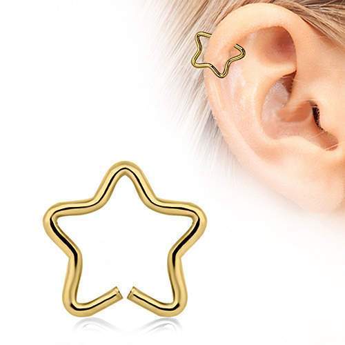 Gold Plated Star Shaped Cartilage Earring Bendable Ring - 1 Piece