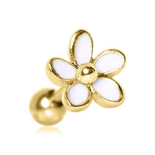 Gold Plated Sweet White Daisy Cartilage Barbell Earring - 1 Piece