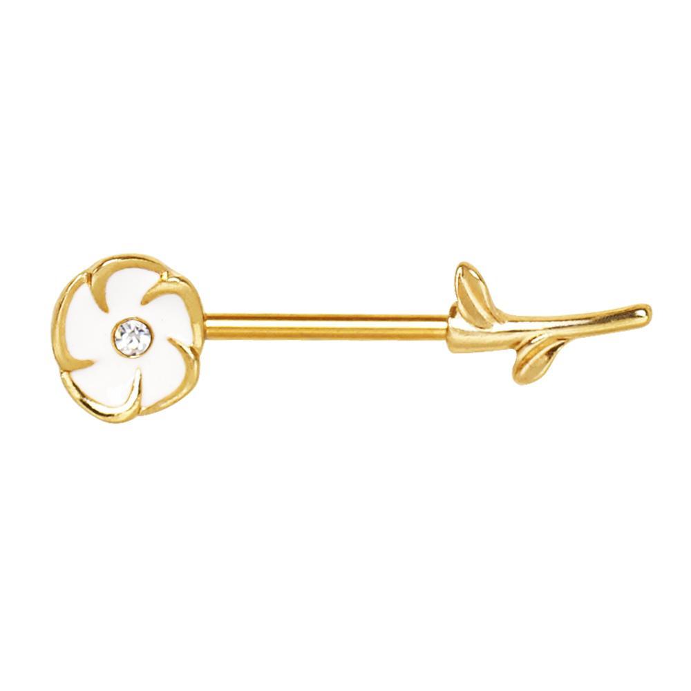 Gold Sweet White Flower Nipple Barbell - 1 Piece