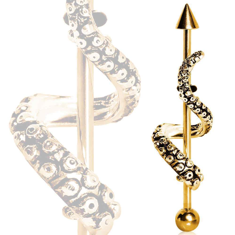 Gold Plated Tentacle Wrap Industrial Barbell - 1 Piece