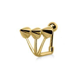 Cartilage Earring - Cartilage Barbell Gold Plated 'Trident Triple' Spike Cartilage Barbell Earring - 1 Piece -Rebel Bod-RebelBod
