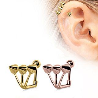Cartilage Earring - Cartilage Barbell Gold Plated 'Trident Triple' Spike Cartilage Barbell Earring - 1 Piece -Rebel Bod-RebelBod