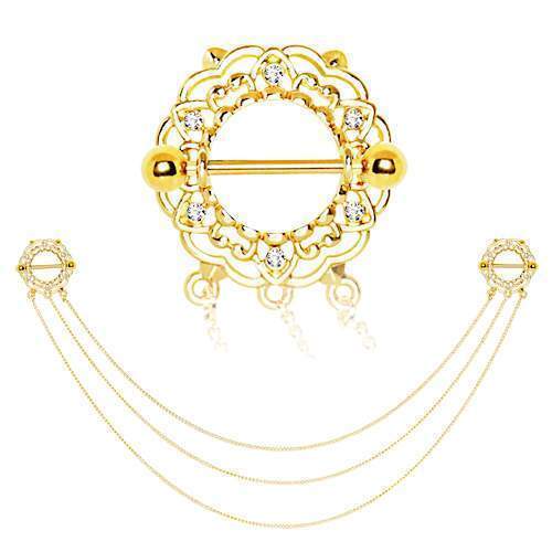Nipple Chain Gold Plated Triple Chain Floral Nipple Shields - 1 Piece -Rebel Bod-RebelBod
