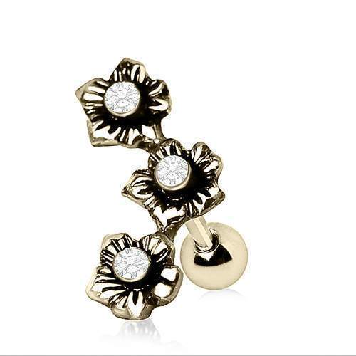 Gold Plated Triple Flower Cartilage Barbell Earring Piece