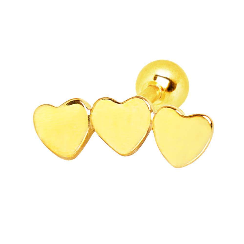 Gold Plated Triple Heart Cartilage Barbell Earring - 1 Piece