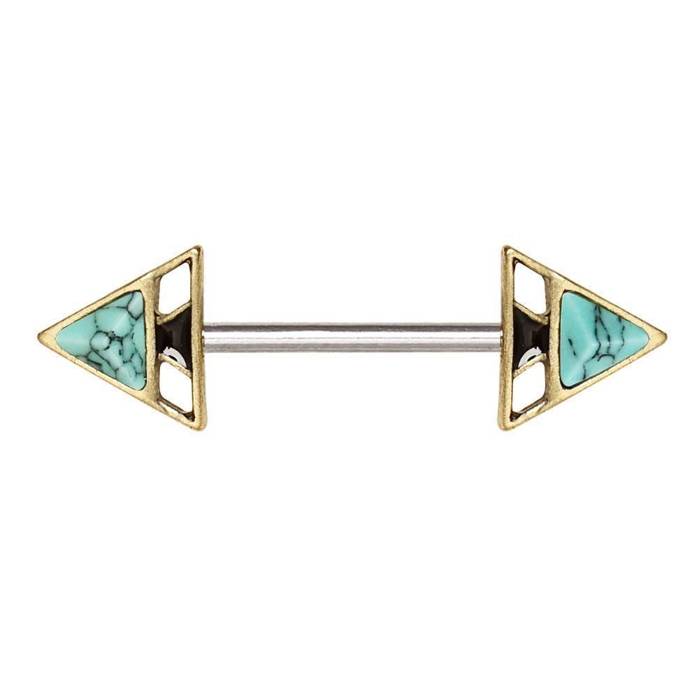 Gold Plated Turquoise Triangle Pyramid Nipple Bar - 1 Piece