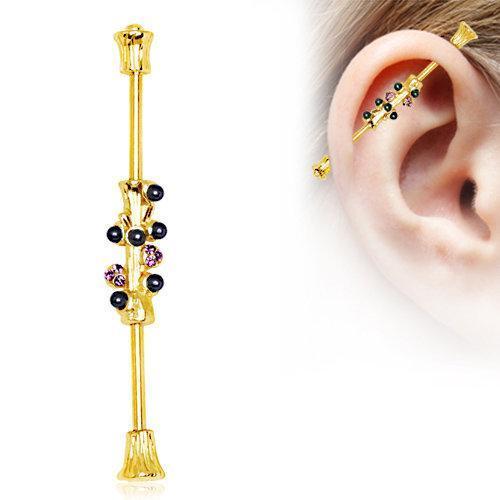 Gold Plated Whimsical Tree Industrial Barbell - 1 Piece