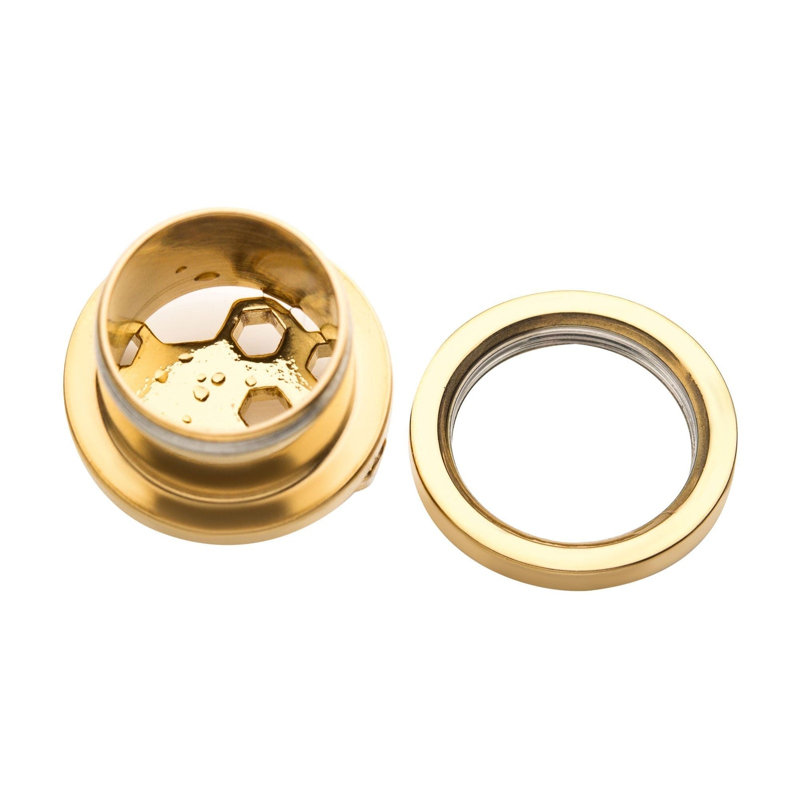 TBD-Plugs Gold PVD 3-Clear CZ Cut Out Honeycomb Screw Fit Plug -Rebel Bod-RebelBod