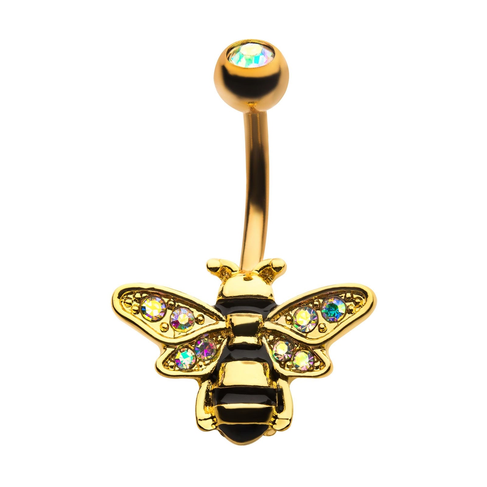 Belly Gold PVD Aurora Borealiz CZ Bezel Set Top Bee Fixed Navel bna2065gpab -Rebel Bod-RebelBod