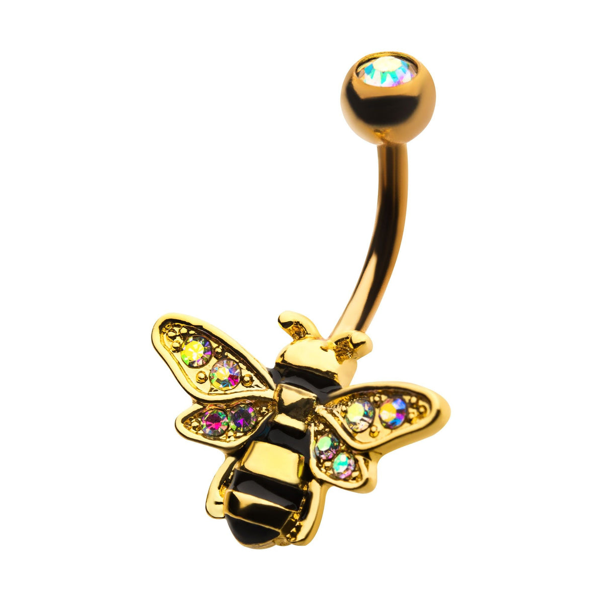 Belly Gold PVD Aurora Borealiz CZ Bezel Set Top Bee Fixed Navel bna2065gpab -Rebel Bod-RebelBod