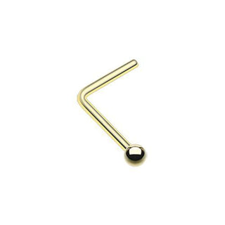 Gold Ball Top L-Shaped Nose Ring - 20G (0.8mm) / Length: 9/32" (7mm)