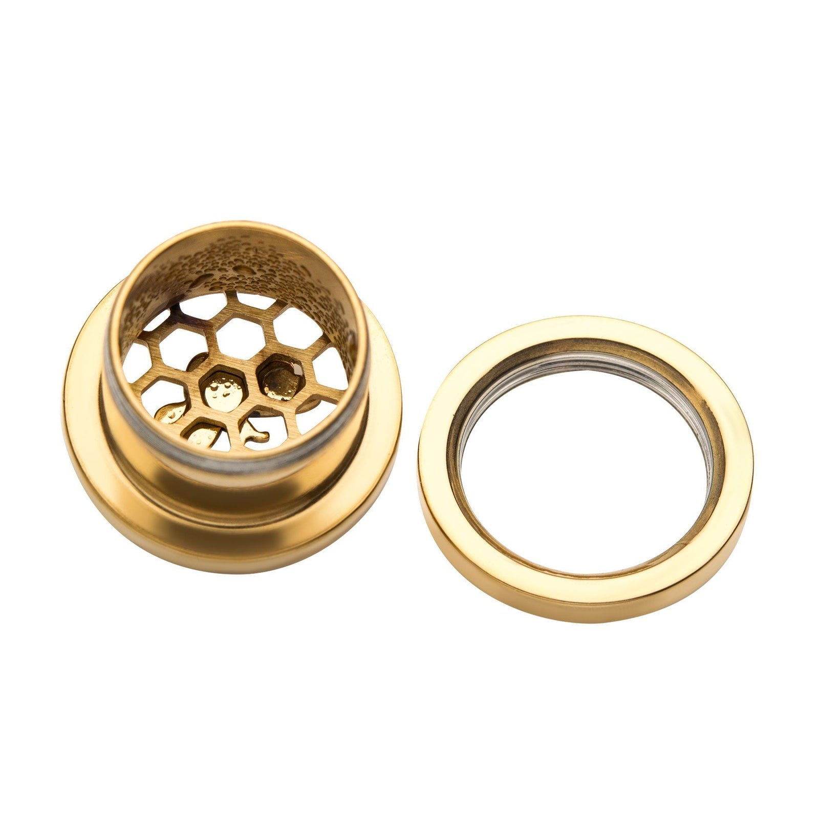 TBD-Plugs Gold PVD Bee Cut Out Honeycomb Screw Fit Plug -Rebel Bod-RebelBod