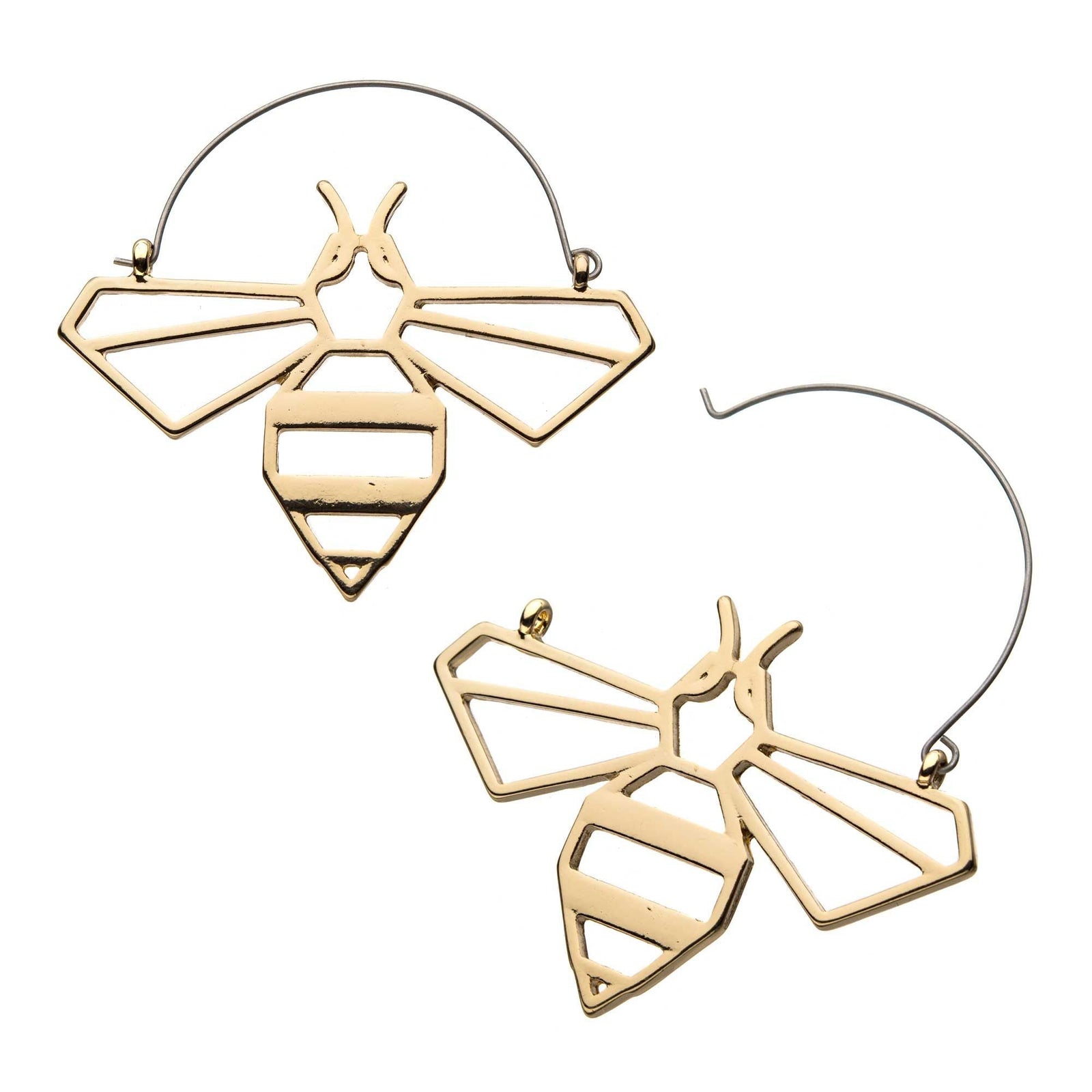 Tapers - Hanging Gold PVD Bee Outline Plug Hoop -Rebel Bod-RebelBod