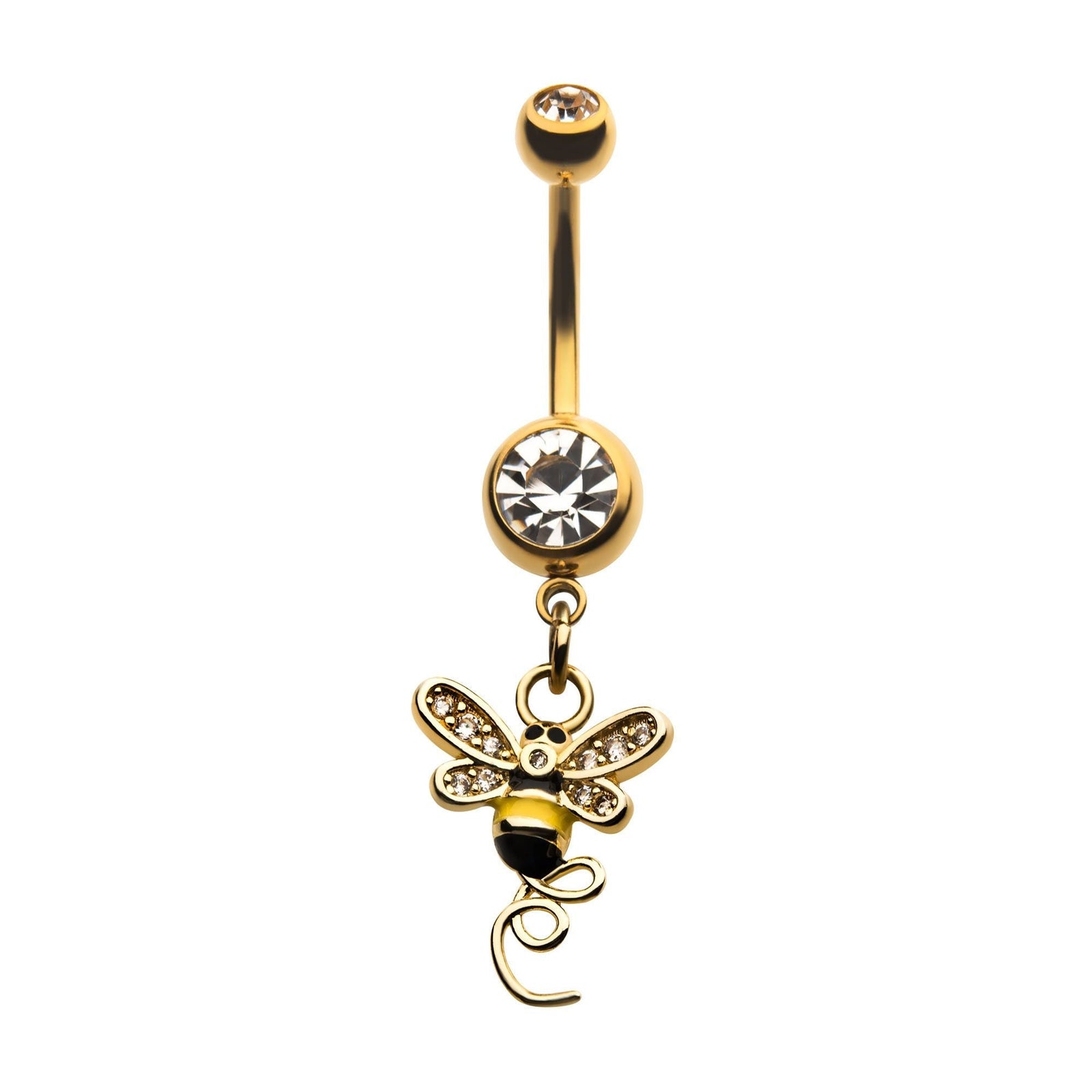 TBD-Belly Gold PVD Clear CZ Bee Tail Dangle Navel -Rebel Bod-RebelBod