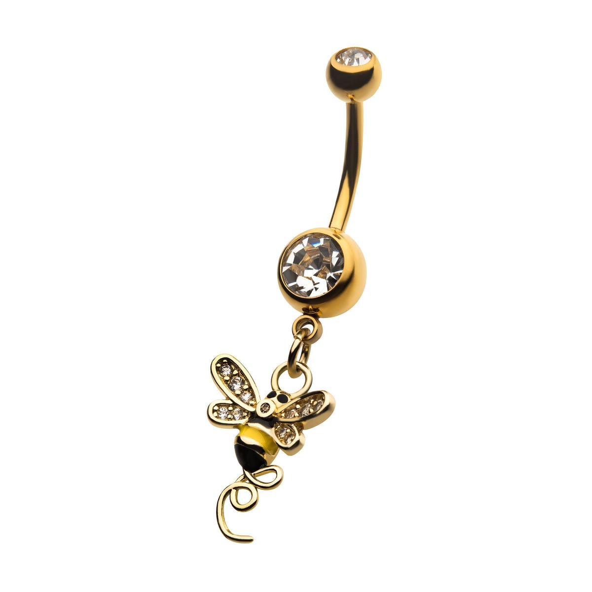 TBD-Belly Gold PVD Clear CZ Bee Tail Dangle Navel -Rebel Bod-RebelBod