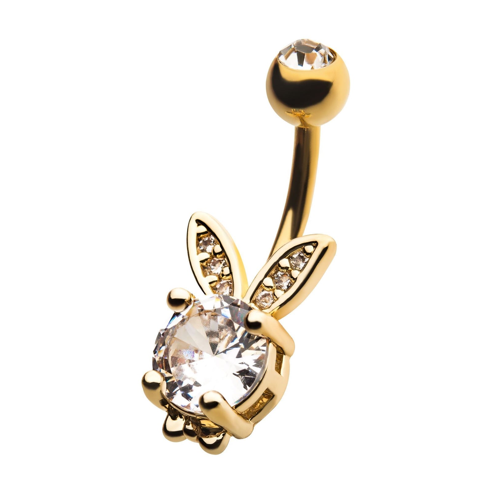 TBD-Belly Gold PVD Clear CZ Rabbit Fixed Navel -Rebel Bod-RebelBod