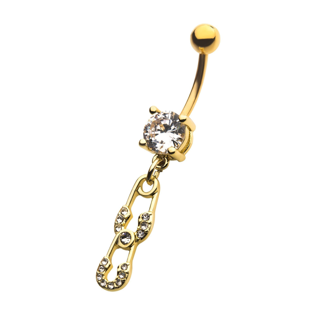 TBD-Belly Gold PVD Clear CZ Safety Pin Dangle Navel -Rebel Bod-RebelBod