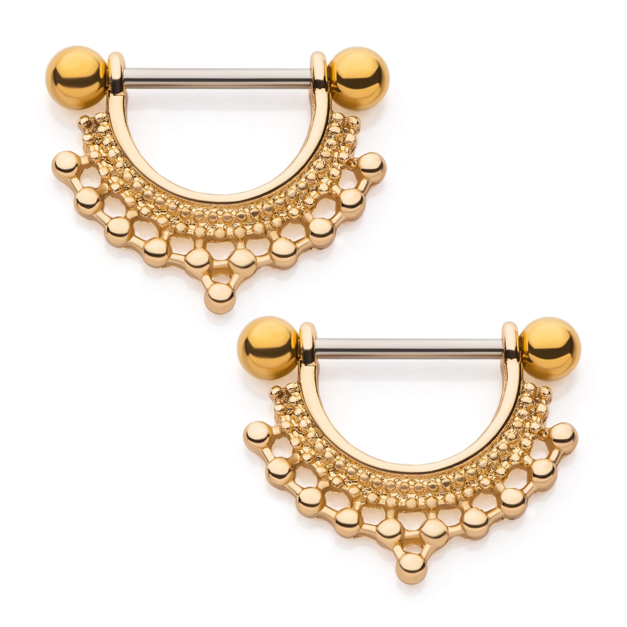 TBD-Nipple Gold PVD Clustered Beads Nipple Barbell Stirrup Jewelry -Rebel Bod-RebelBod
