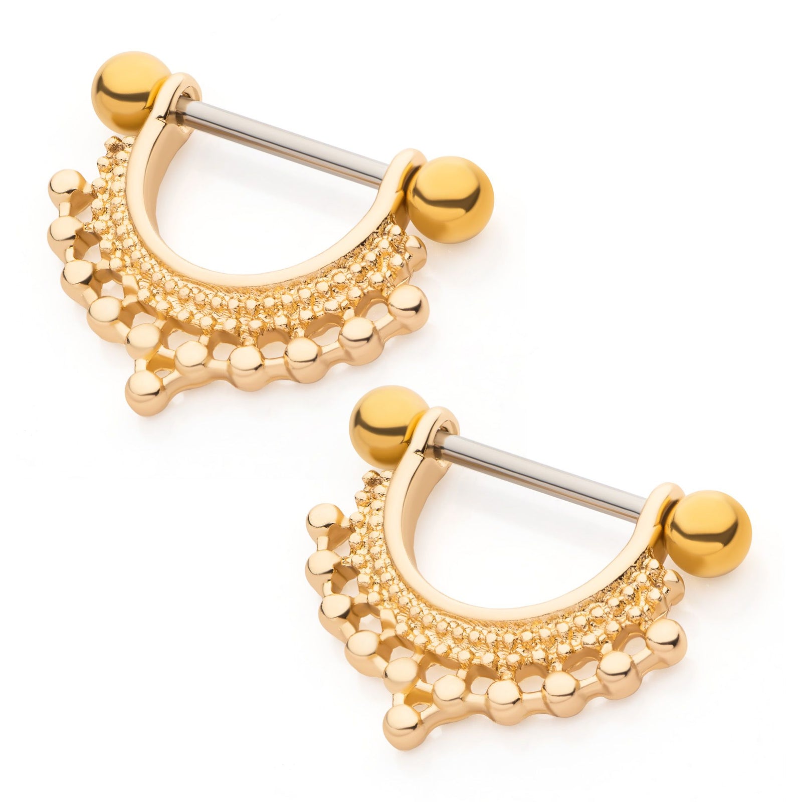 TBD-Nipple Gold PVD Clustered Beads Nipple Barbell Stirrup Jewelry -Rebel Bod-RebelBod