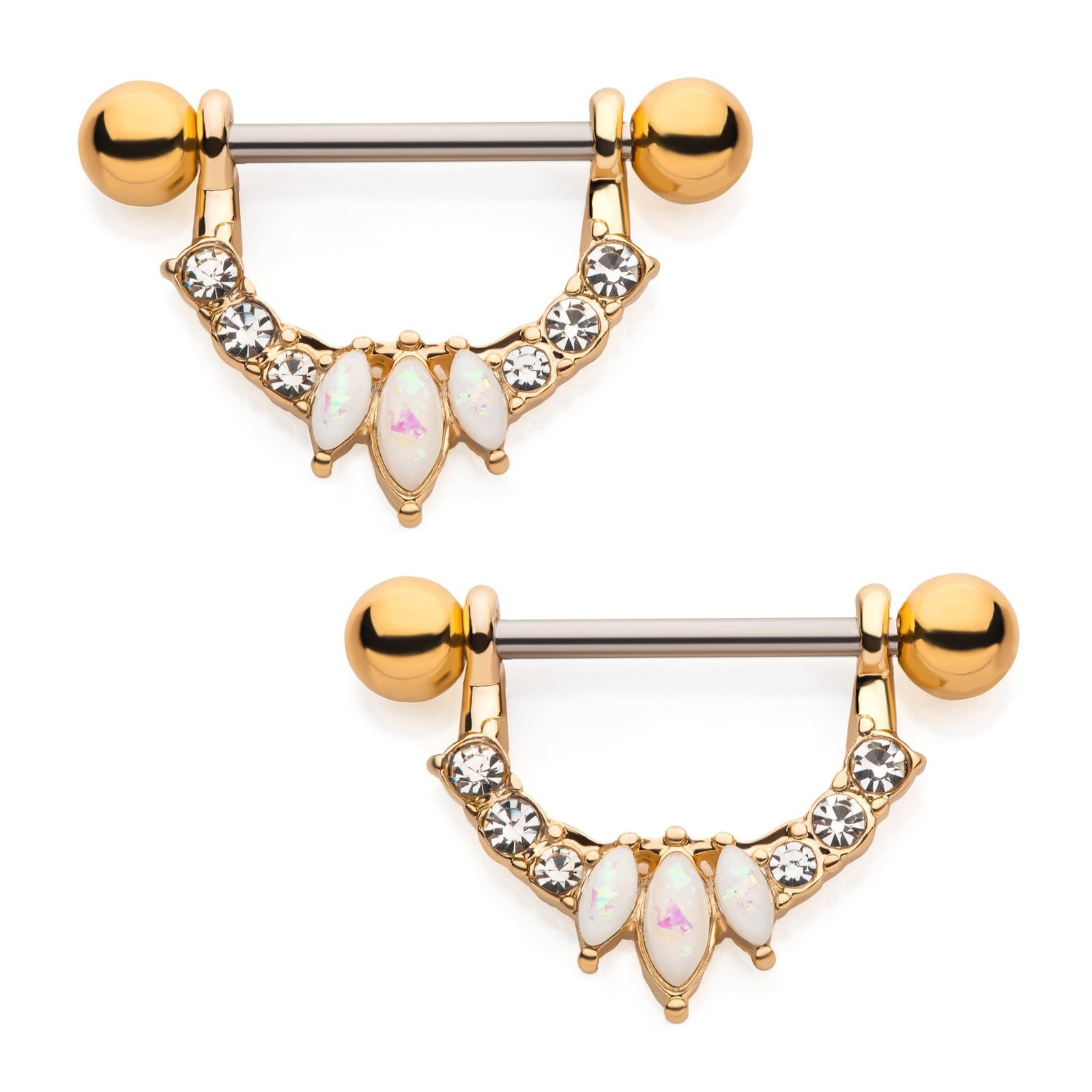 White denser gold nipple jewellery