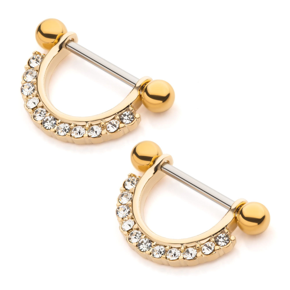 TBD-Nipple Gold PVD CNC Set Full Clear CZ Nipple Barbell Stirrup Jewelry -Rebel Bod-RebelBod