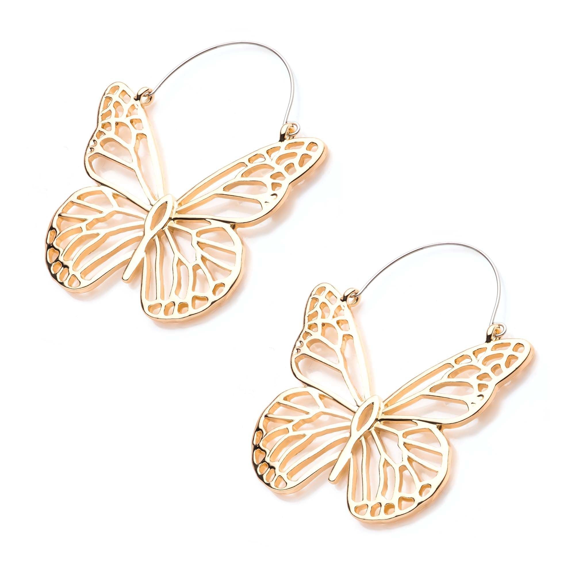 Tapers - Hanging Gold PVD Cut Out Butterfly Plug Hoops -Rebel Bod-RebelBod