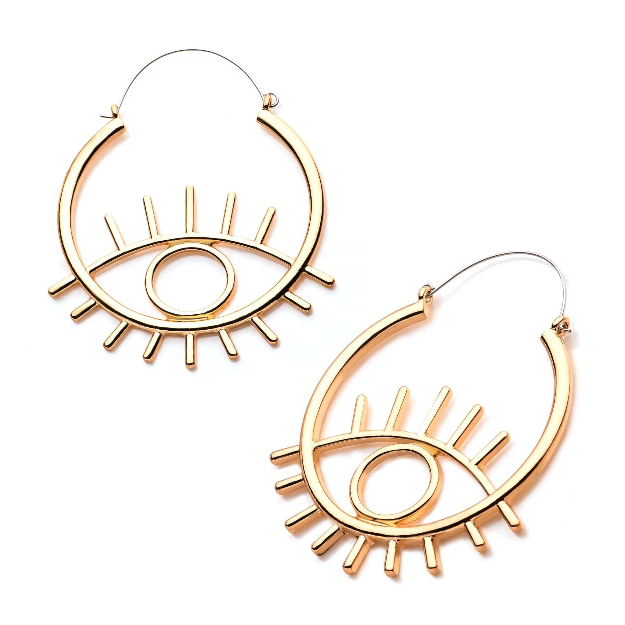 Tapers - Hanging Gold PVD Cut Out Evil Eye Plug Hoops -Rebel Bod-RebelBod