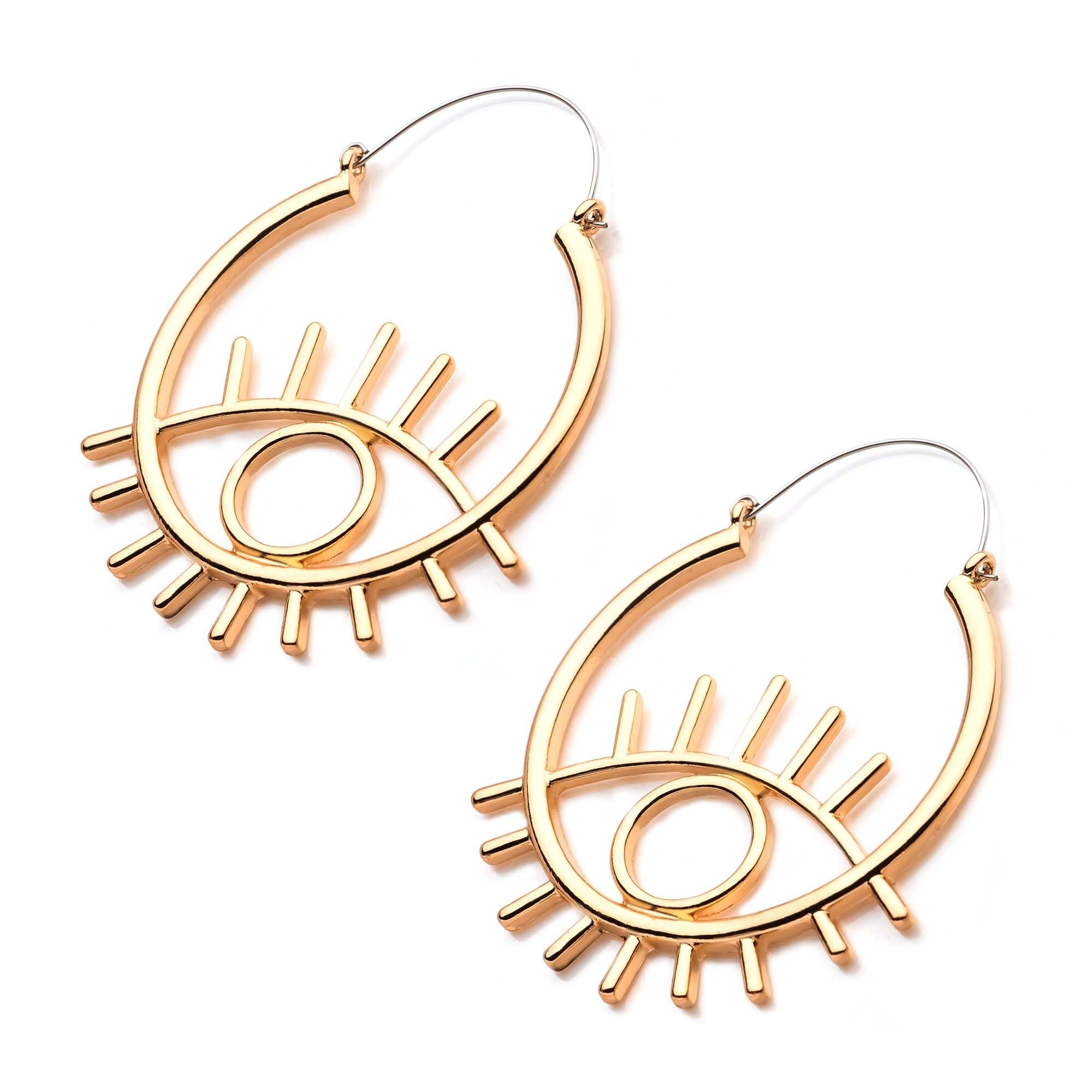 Tapers - Hanging Gold PVD Cut Out Evil Eye Plug Hoops -Rebel Bod-RebelBod