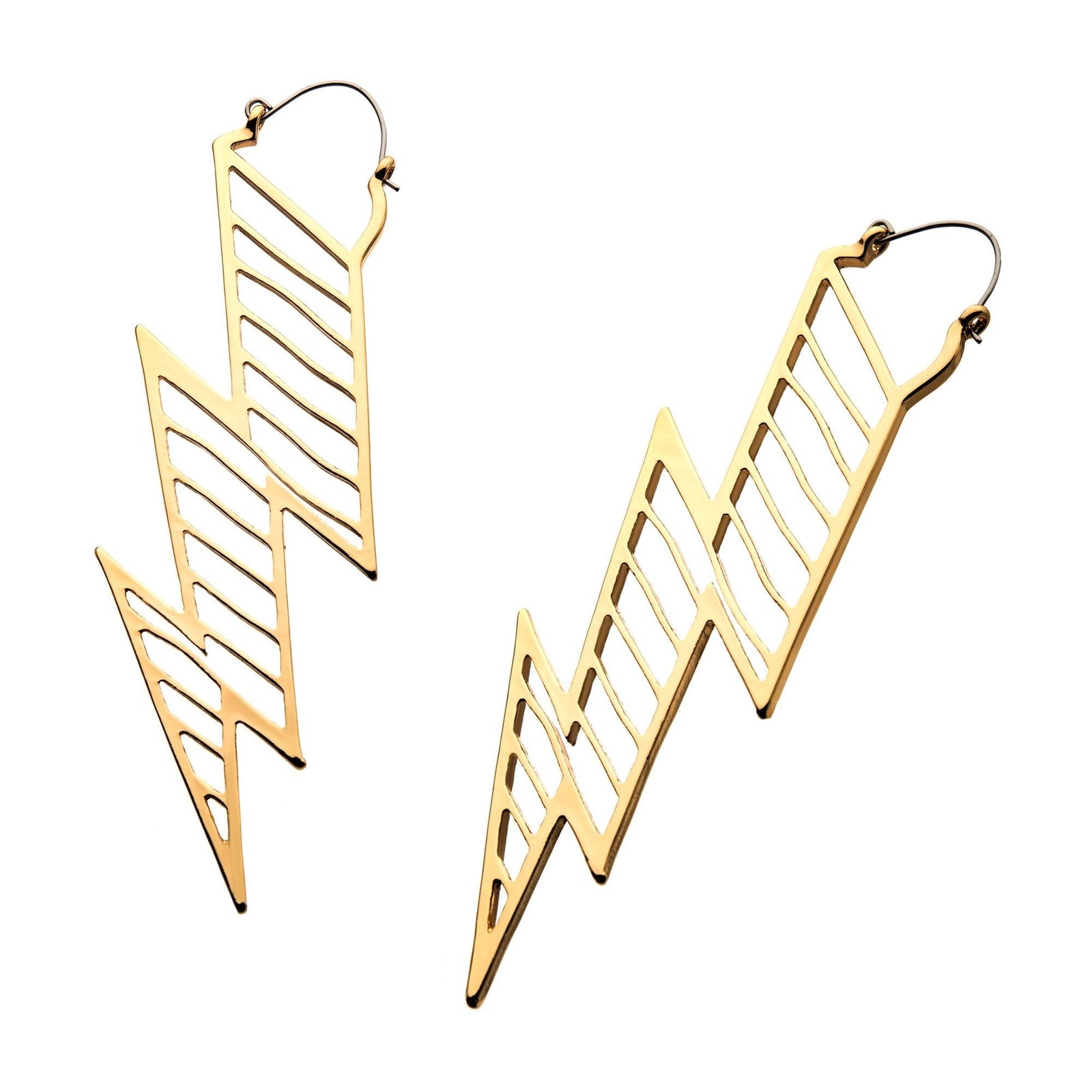 Tapers - Hanging Gold PVD Cut Out Lightning Plug Hoops -Rebel Bod-RebelBod