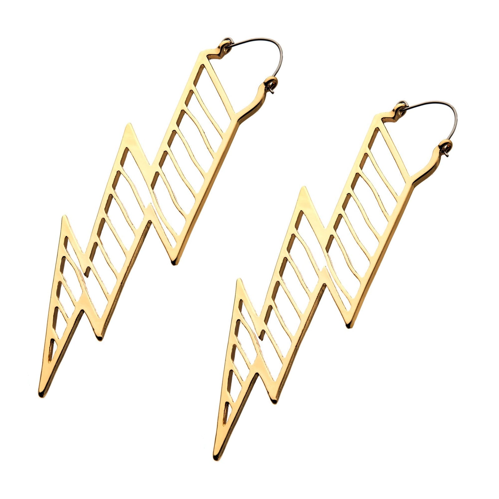 Tapers - Hanging Gold PVD Cut Out Lightning Plug Hoops -Rebel Bod-RebelBod