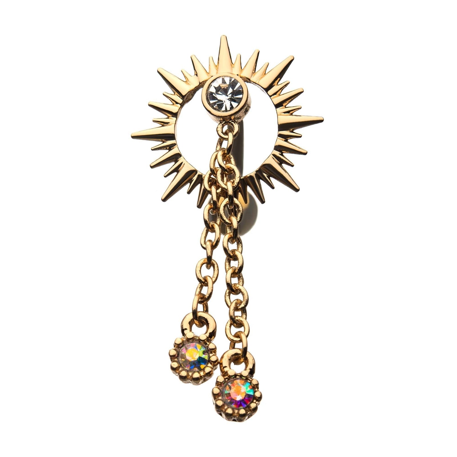 TBD-Belly Gold PVD Cut Out Sun Gems Dangling Chains Reverse Dangle Navel -Rebel Bod-RebelBod