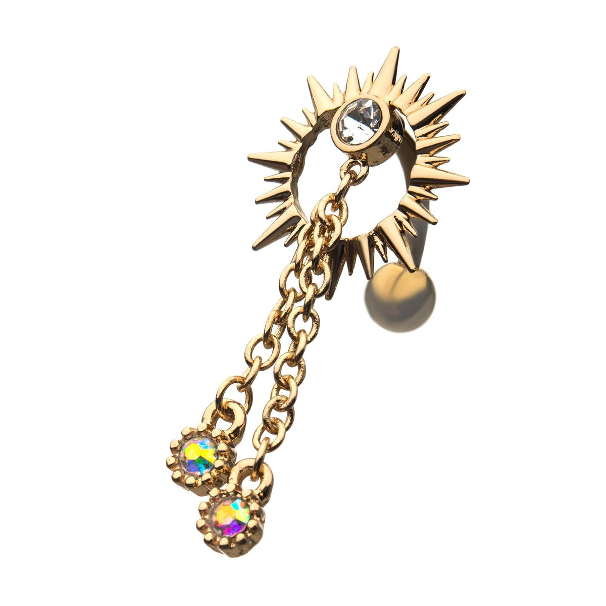 TBD-Belly Gold PVD Cut Out Sun Gems Dangling Chains Reverse Dangle Navel -Rebel Bod-RebelBod