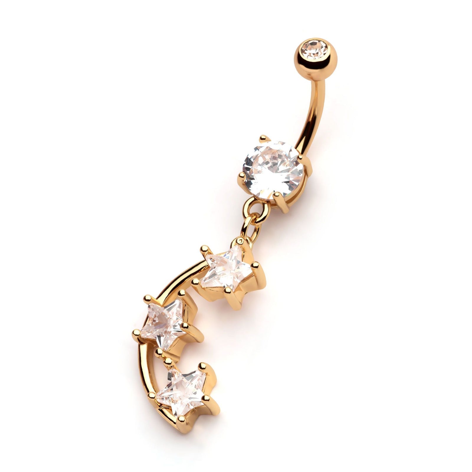 Belly Gold PVD Externally Threaded Clear CZ 3 Stars Dangle Navel nesl-18994gpc -Rebel Bod-RebelBod