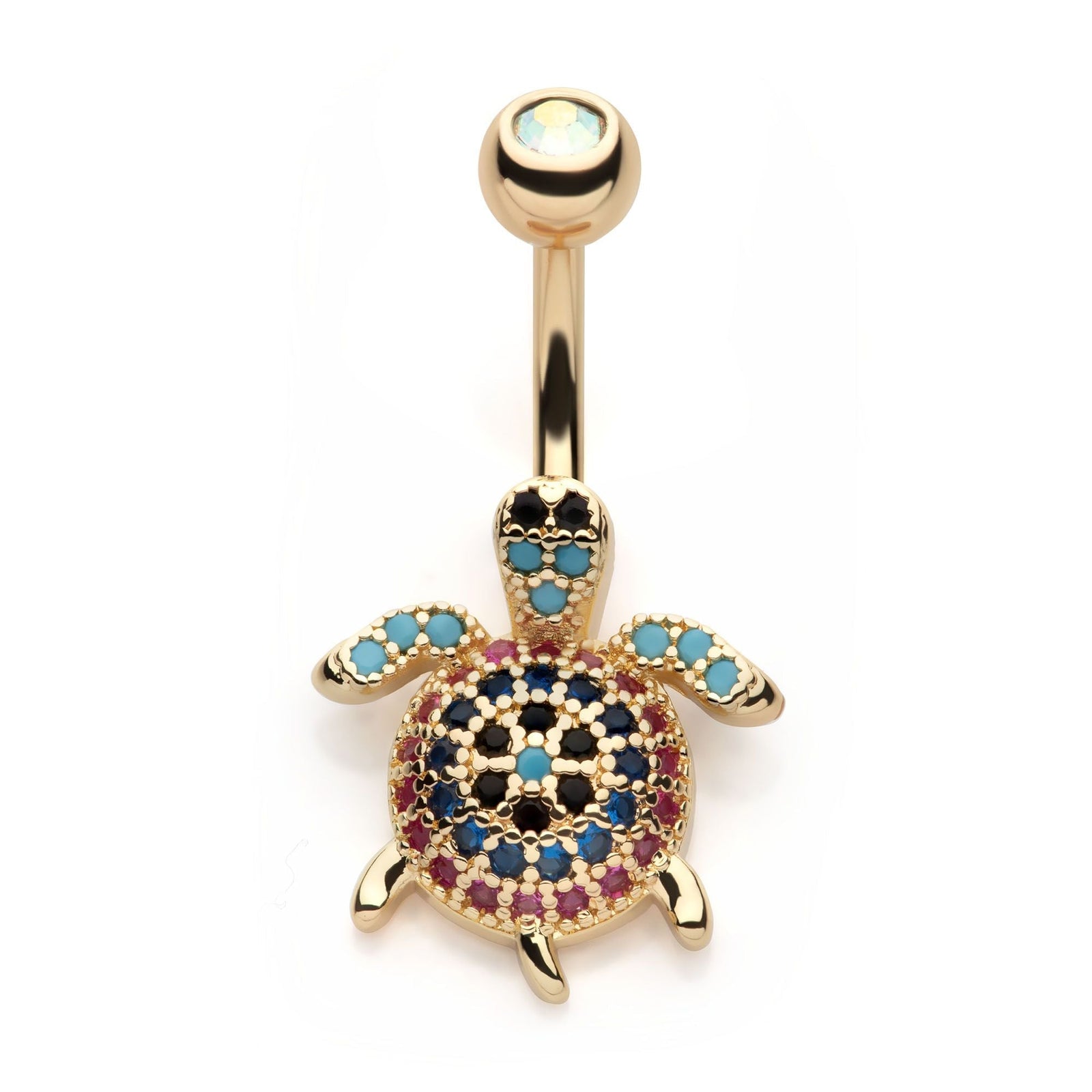 TBD-Belly Gold PVD Externally Threaded Pave Gem Turtle Fixed Navel -Rebel Bod-RebelBod