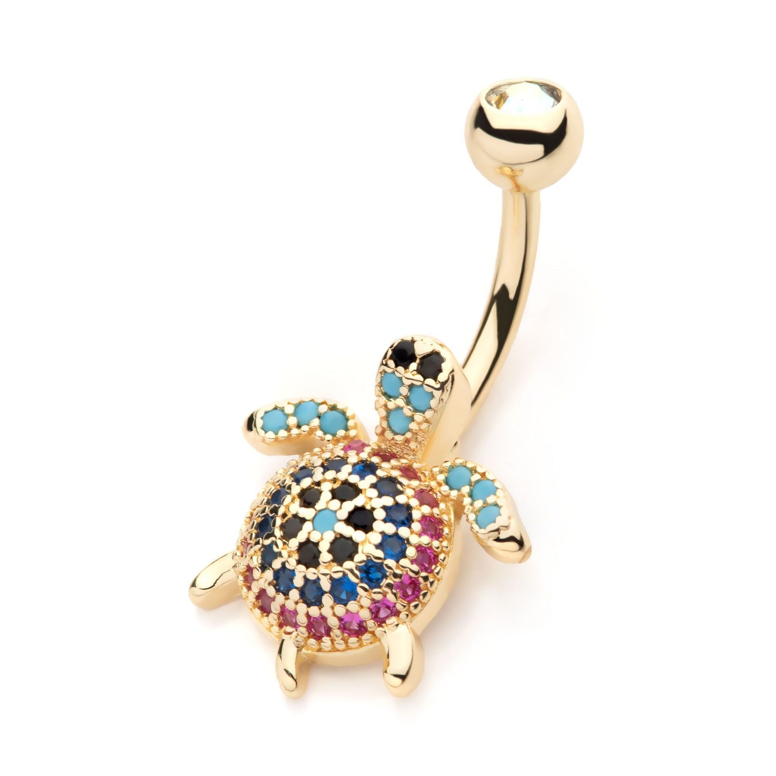 TBD-Belly Gold PVD Externally Threaded Pave Gem Turtle Fixed Navel -Rebel Bod-RebelBod