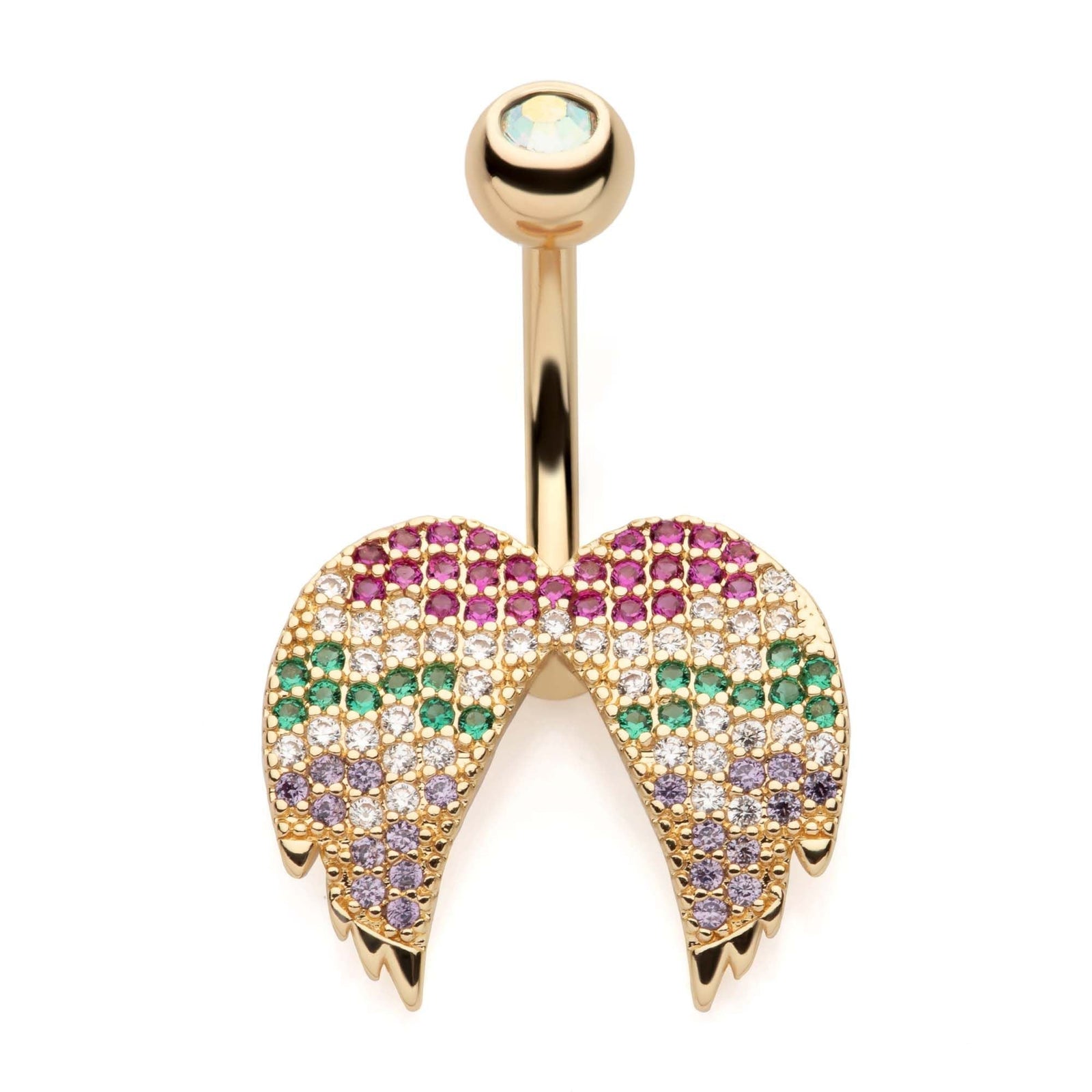 TBD-Belly Gold PVD Externally Threaded Pave Gem Wings Fixed Navel -Rebel Bod-RebelBod