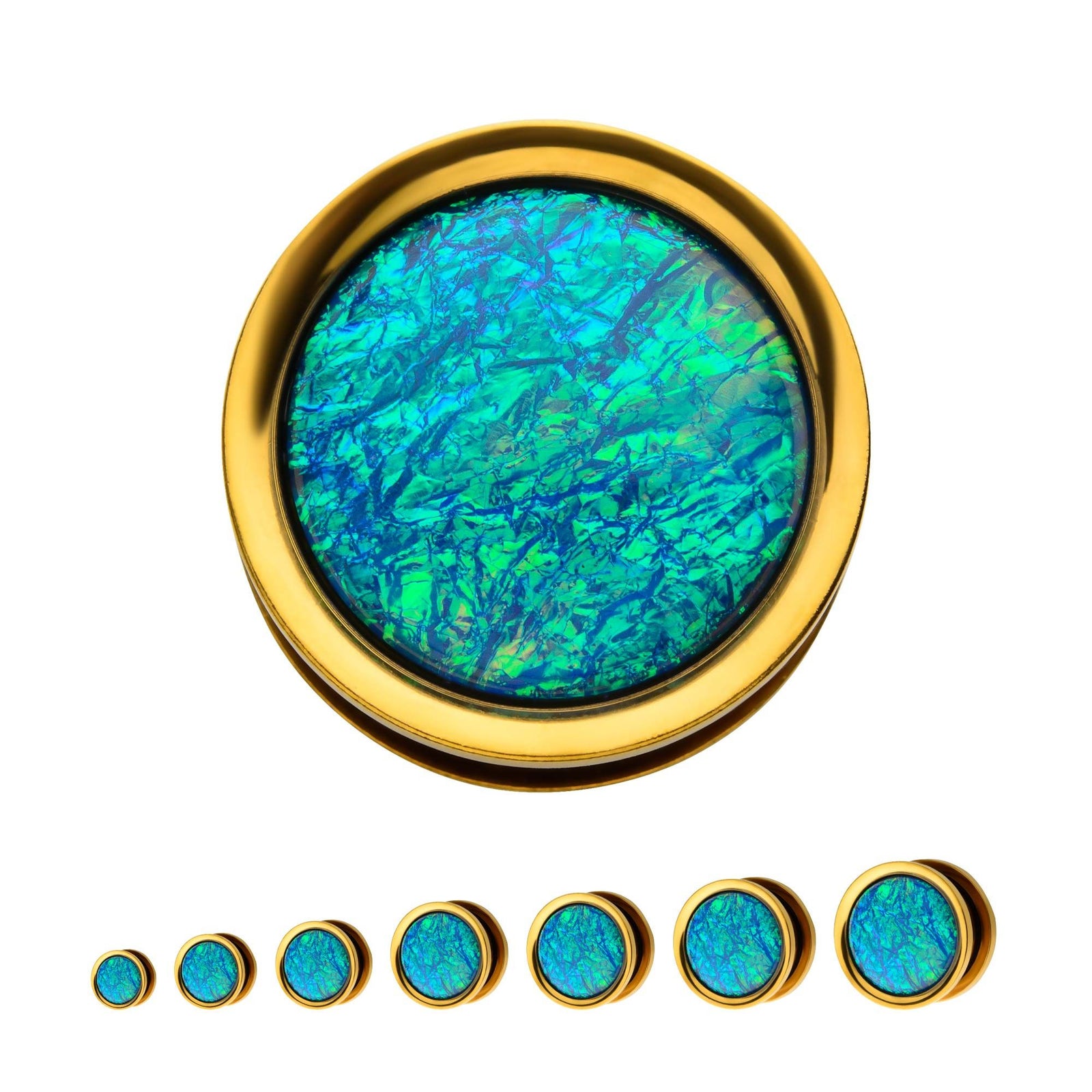 TBD-Plugs Gold PVD Fake Blue Opal Screw Fit Plug -Rebel Bod-RebelBod