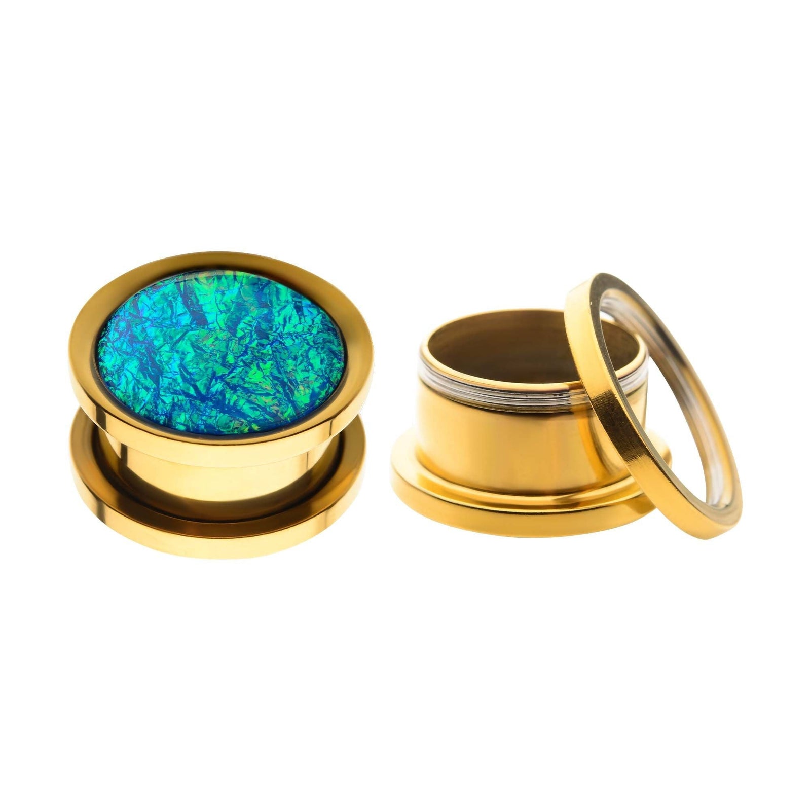 TBD-Plugs Gold PVD Fake Blue Opal Screw Fit Plug -Rebel Bod-RebelBod