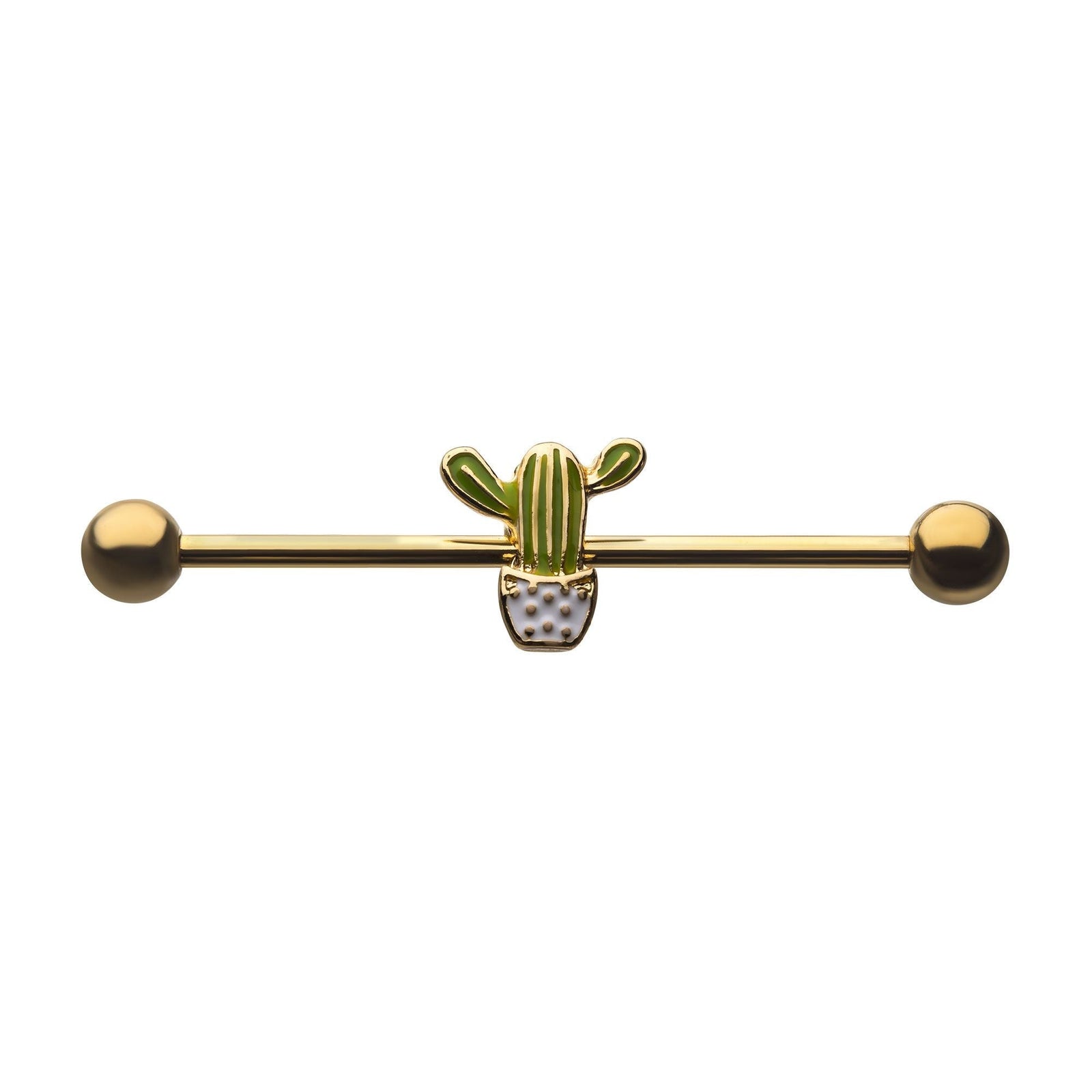 Indistrial Barbell Gold PVD Fron Facing Cactus Industrial Barbell -Rebel Bod-RebelBod