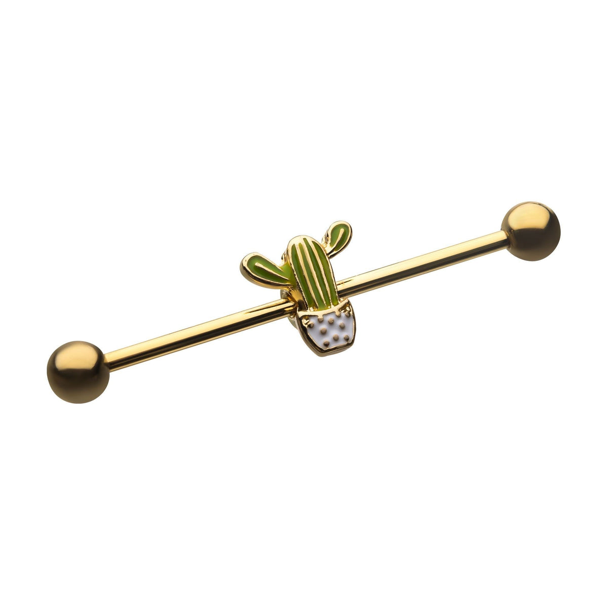 Indistrial Barbell Gold PVD Fron Facing Cactus Industrial Barbell -Rebel Bod-RebelBod