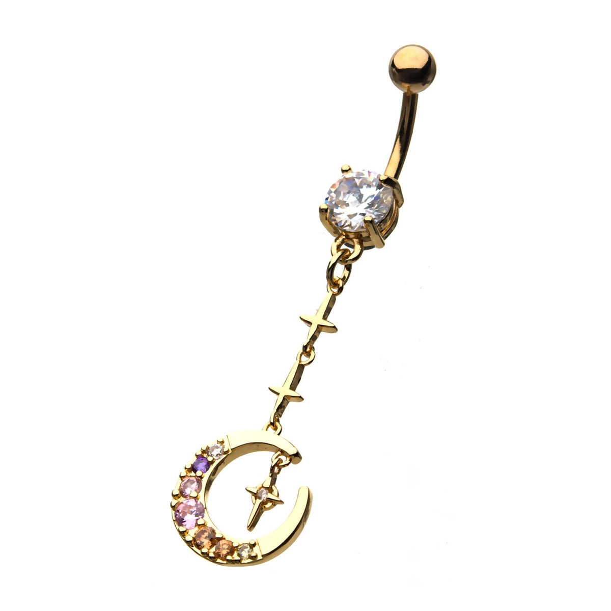TBD-Belly Gold PVD Multi-Colored CZ Gem Moon Petite Dangle Navel Prong Set Top Clear CZ Gem -Rebel Bod-RebelBod