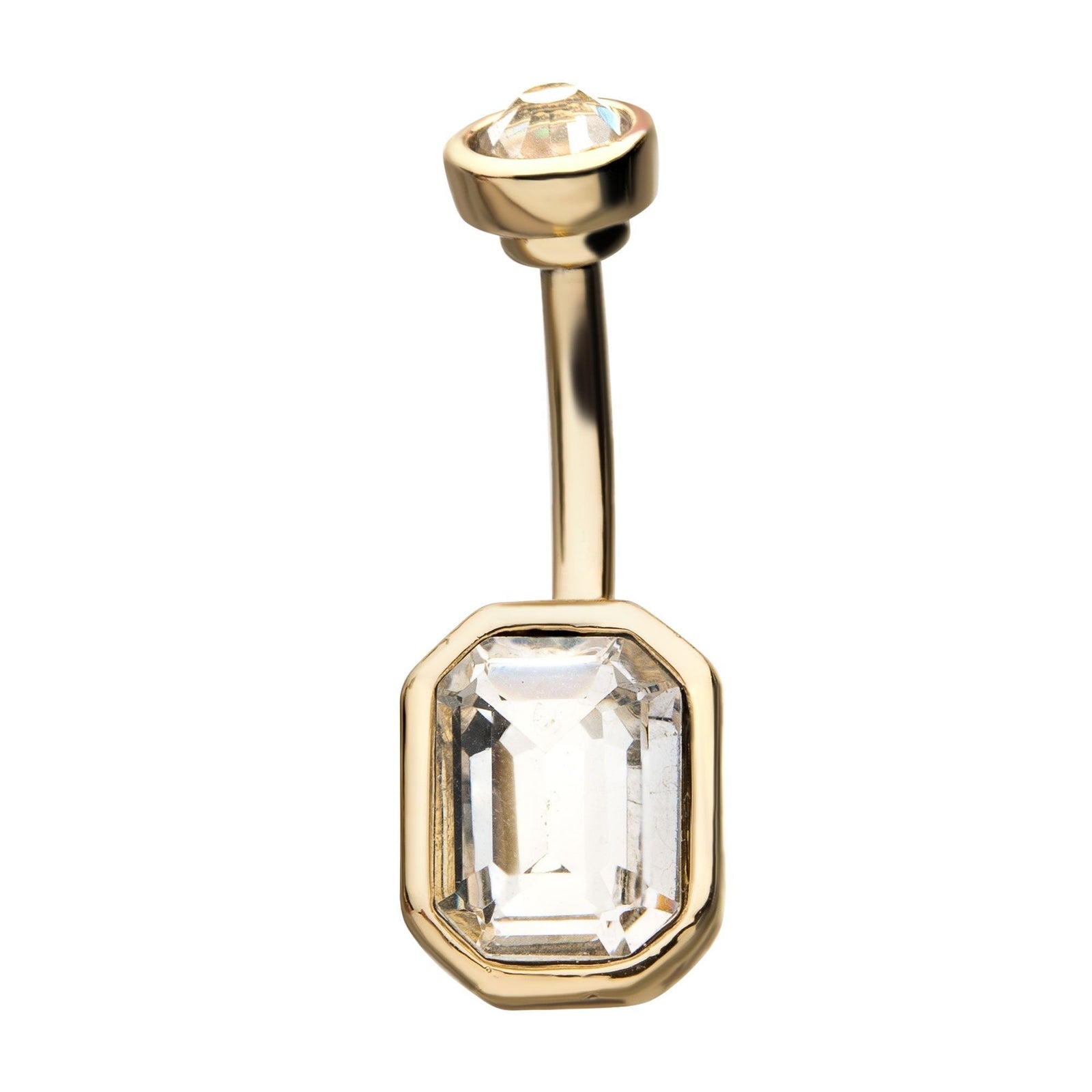 TBD-Belly Gold PVD Octagon Shape Clear CZ Gem Fixed Navel -Rebel Bod-RebelBod