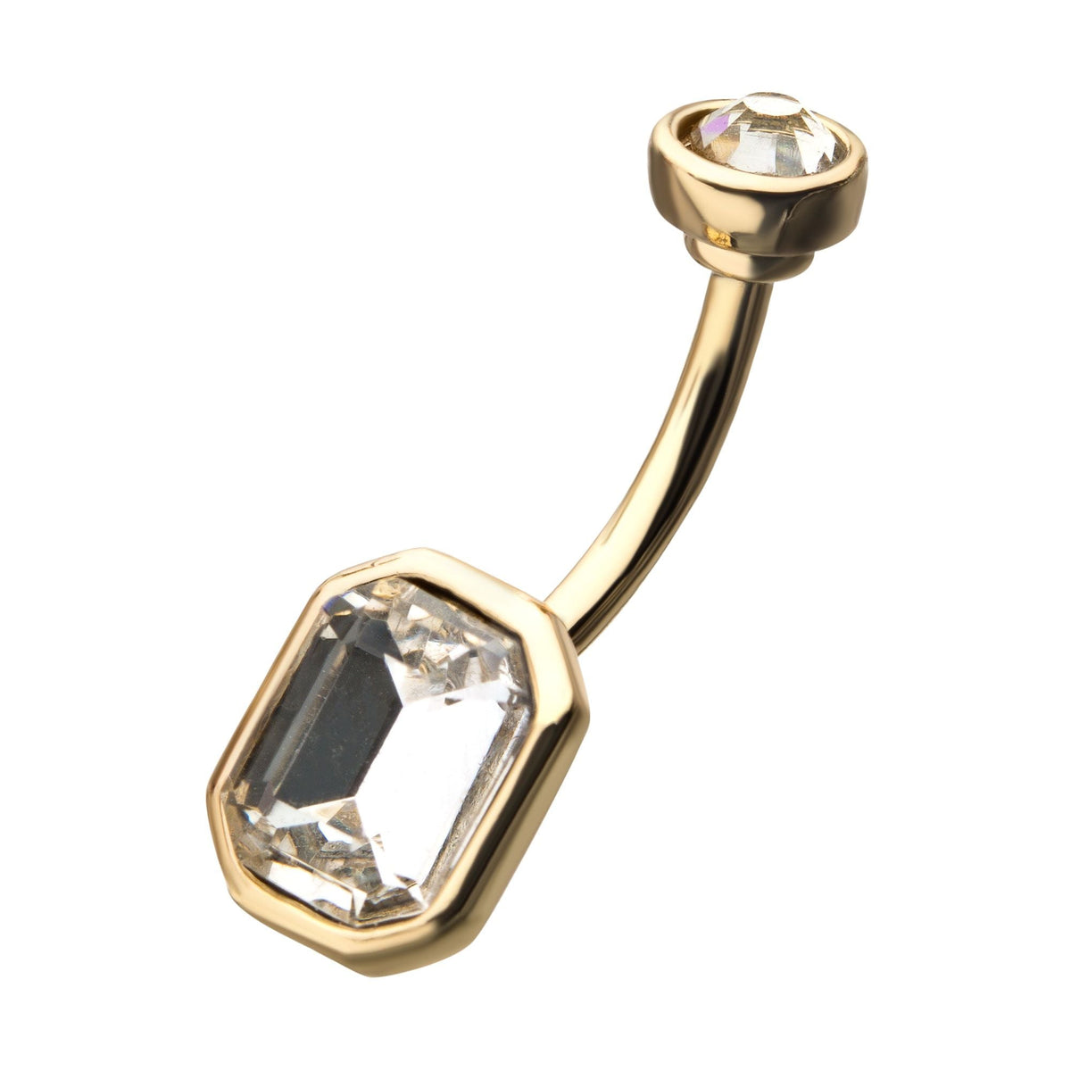 TBD-Belly Gold PVD Octagon Shape Clear CZ Gem Fixed Navel -Rebel Bod-RebelBod