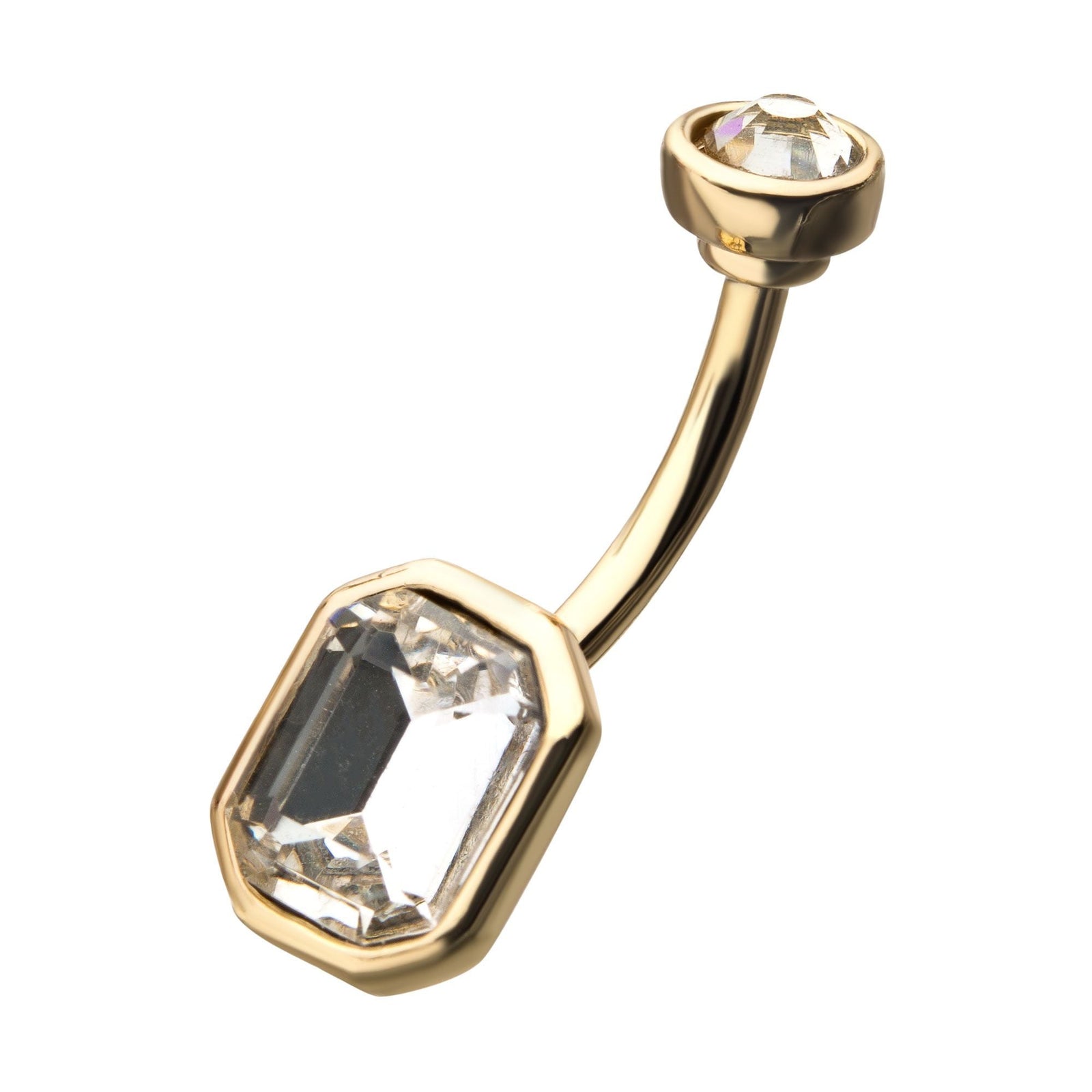 TBD-Belly Gold PVD Octagon Shape Clear CZ Gem Fixed Navel -Rebel Bod-RebelBod