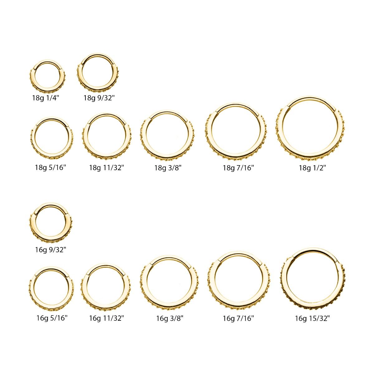 TBD-Cartilage Jewelry Gold PVD Over Surgical Steel Prong Set Clear CZ Eternity Gem Side Facing Hinged Segment Clicker -Rebel Bod-RebelBod