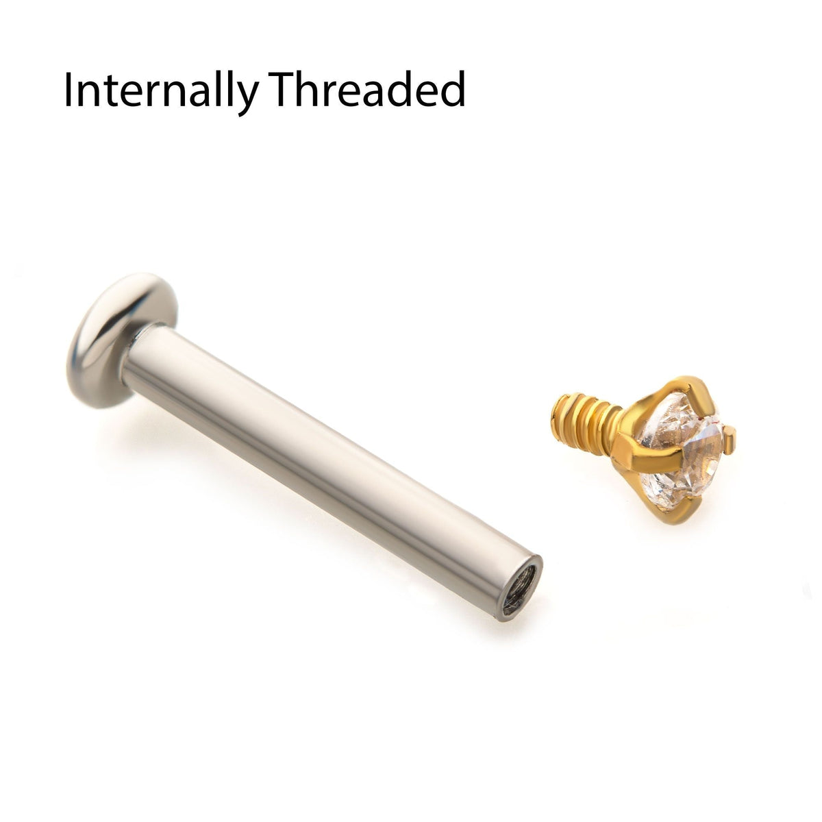 Labret Studs Gold PVD Prong Set Clear CZ Top 316L Internally Threaded Flat Back Labret -Rebel Bod-RebelBod