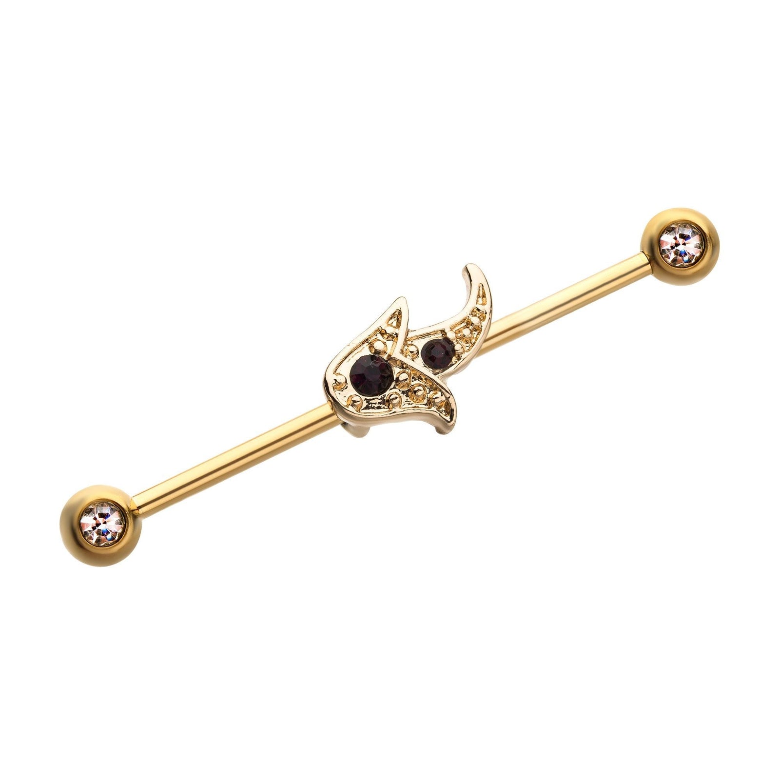 Indistrial Barbell Gold PVD Purple Gem Ornate Industrial Barbell -Rebel Bod-RebelBod