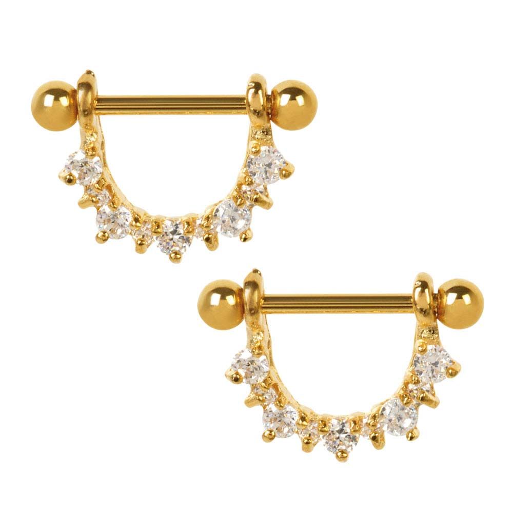 TBD-Nipple Gold PVD Semicircle Multigem CZ Nipple Barbell Stirrup Jewelry -Rebel Bod-RebelBod